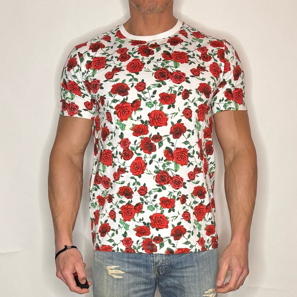 Men's Red Rose Print T-Shirt